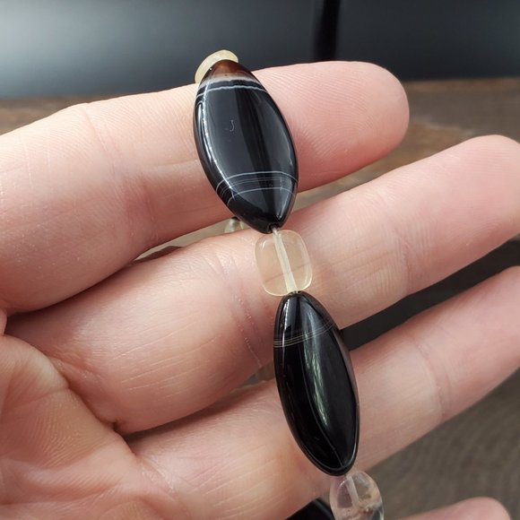 8 Inch Sterling Silver Black And Yellow Semi Precious Stones Bracelet - Picture 2 of 6